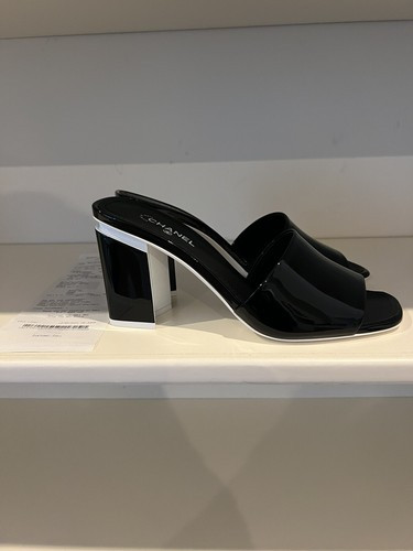 Chanel 22C Black White Mules 38.5 EUR Size Calfskin Mule Slide Patent  Leather. | eBay